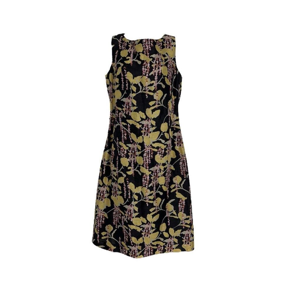 Women’s SILK Floral Sheath Black Midi Dress 6